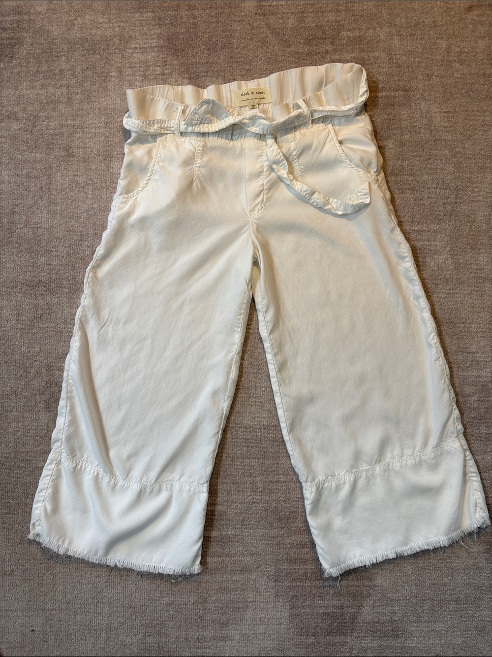 cloth & stone Cream Wide-Leg Cropped Paperbag Pants with Braided Tie